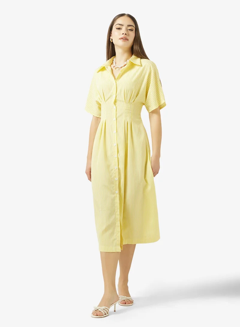 جينجر فستان قميص مخطط بأزرار